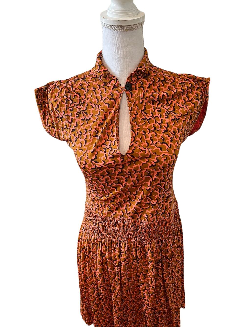 French Connection Mod print Mini Dress Burnt Orange Silk Print 4